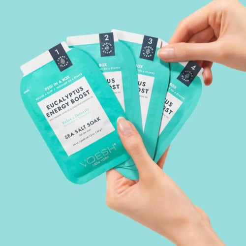 Voesh Pedi in Box - 4-Step - Eucalyptus Energy Boost - Single (1Pc) Box Case (50Pcs)